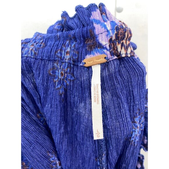 Free People Women's Gold Dust Pleated Palazzo Pant Purple Boho Wide Leg Large - Picture 6 of 8